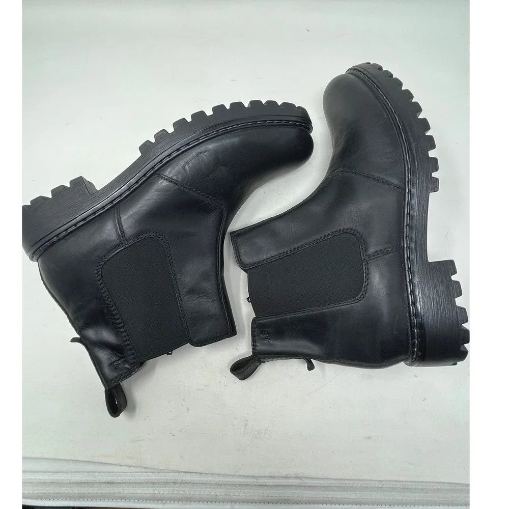 Josef Seibel Marta Womens US 10/ EUR 41 Black Leather Lug Sole Ankle Boots